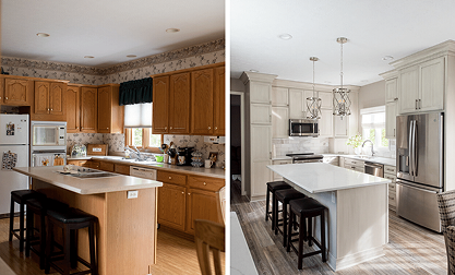 Before and after comparison of a renovated kitchen