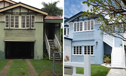 Before and after comparison of a renovated house exterior